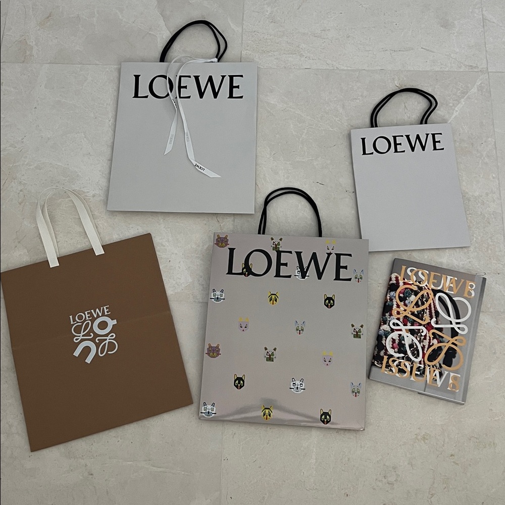 Loewe Brown and Gray Shopping Bags with Loewe book and paper car.